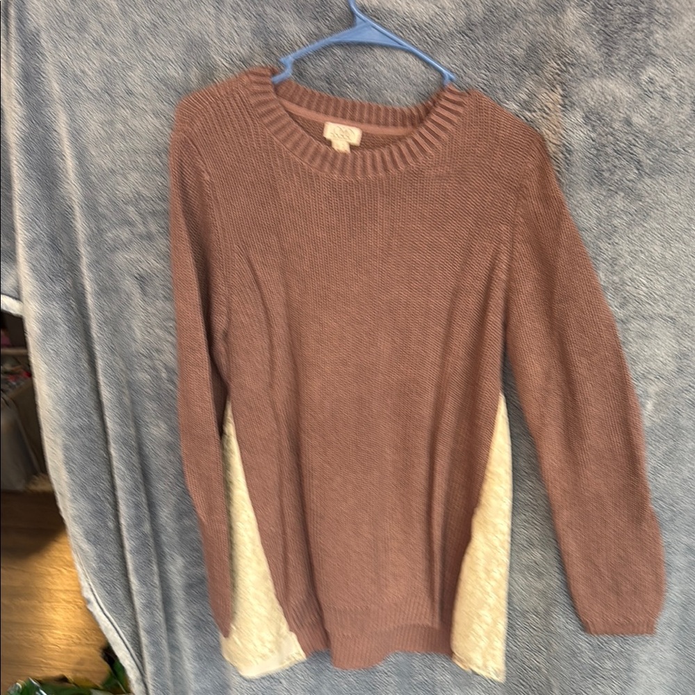 LOGO by Lori Goldstein Brown Knit Crew Neck Sweater